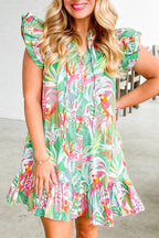 H-Line Abstract Floral Dress, Ruffle Mini