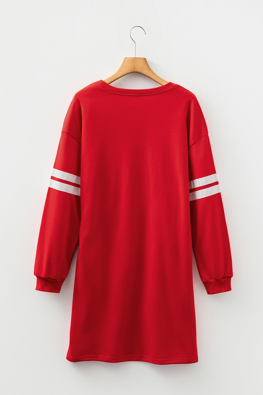 Red Varsity Sweatshirt Dress Cozy Pocketed Mini