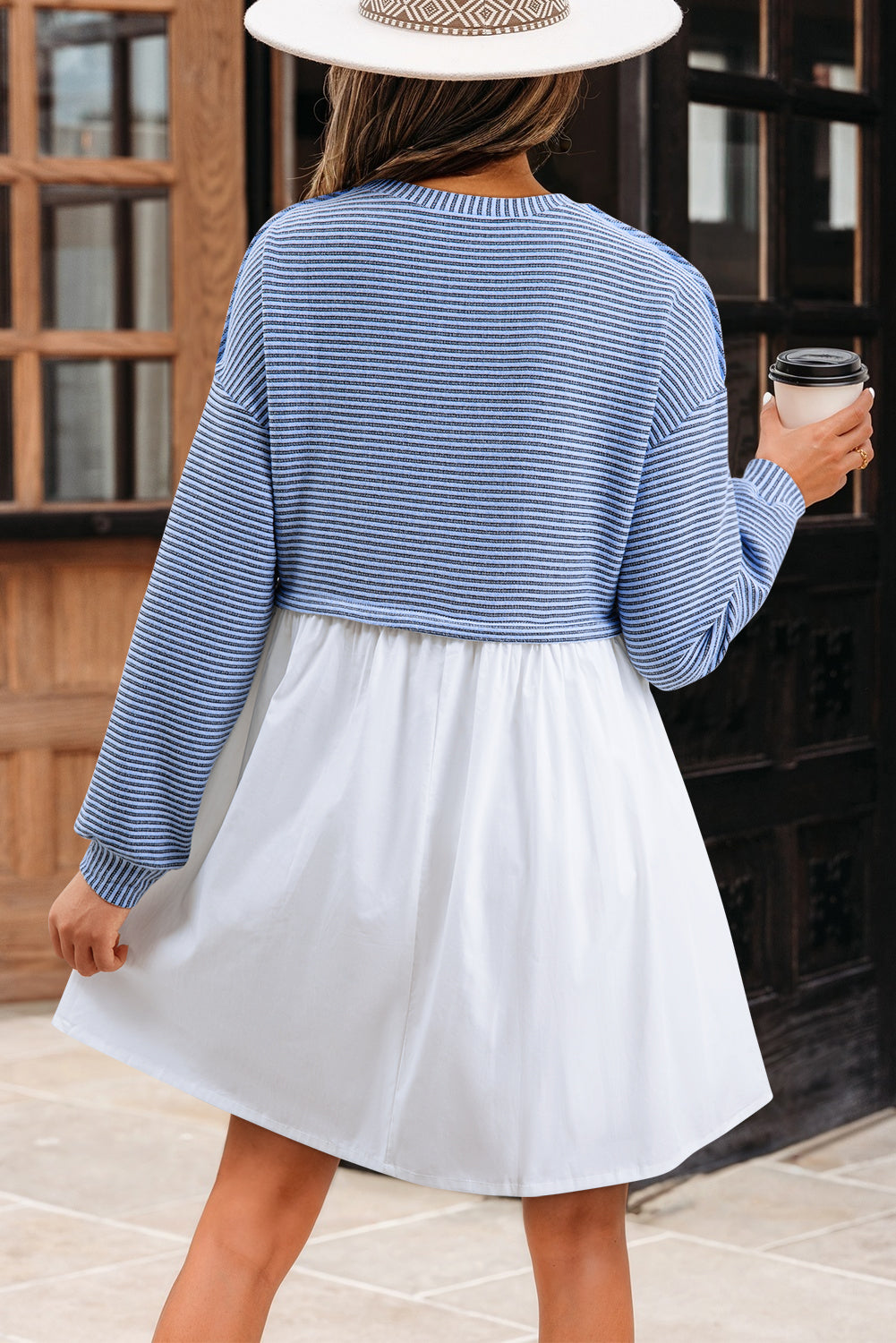 Sky Blue Stripe Patchwork Mini Dress Casual