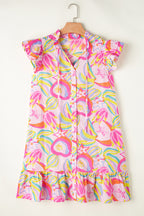 H-Line Abstract Floral Dress, Ruffle Mini