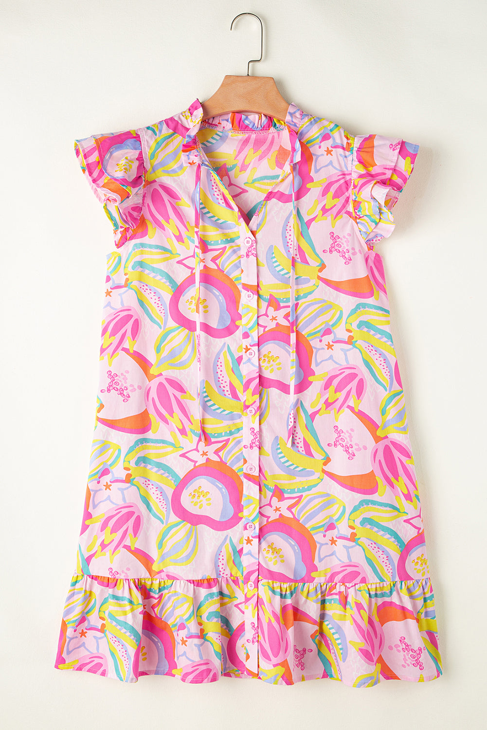 H-Line Abstract Floral Dress, Ruffle Mini