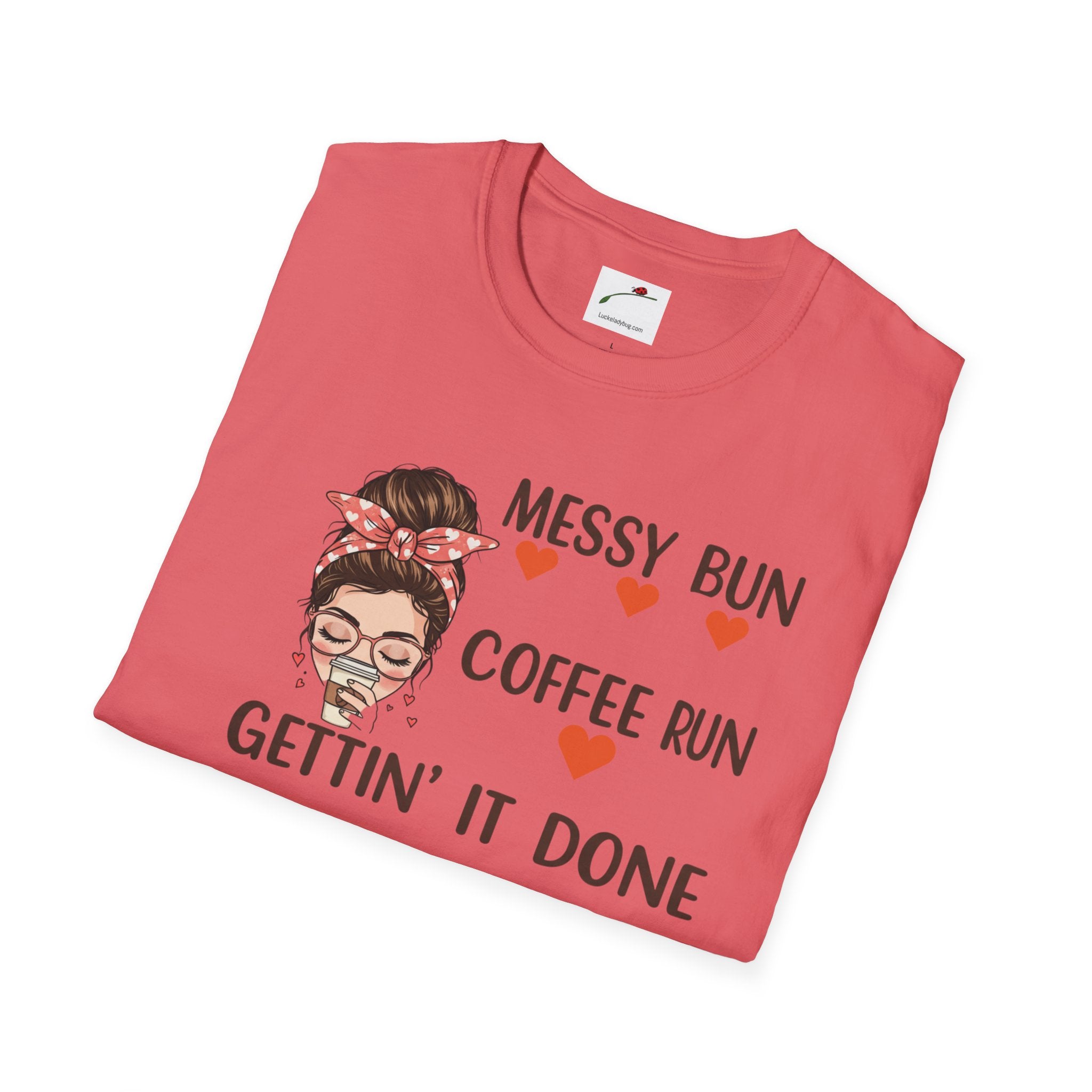 Coffee Mom Graphic Tee Messy Bun Design