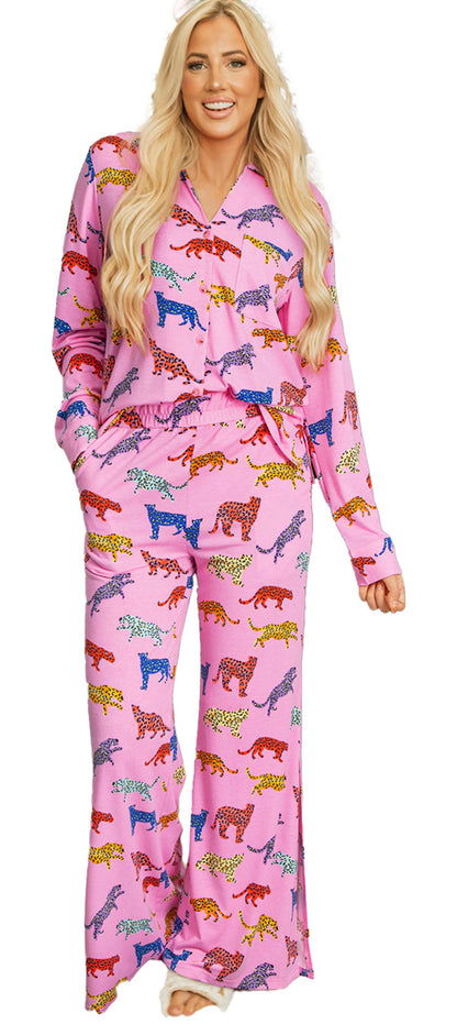 Pink Cheetah Print Pajama Set For Comfort
