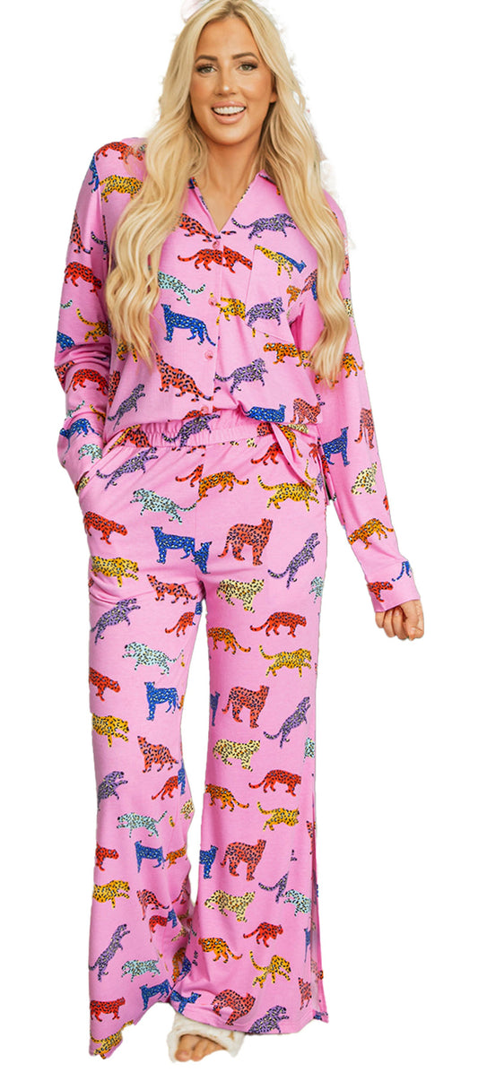 Pink Cheetah Print Pajama Set For Comfort