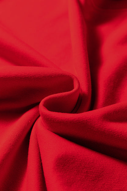 Red Varsity Sweatshirt Dress Cozy Pocketed Mini