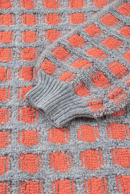 Pink Checkered Oversized Sweater