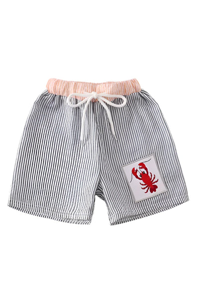 Adorable Green Seersucker Lobster Embroidery Swim Trunks For Little Beach Buddies - LuckeLadybug LLC