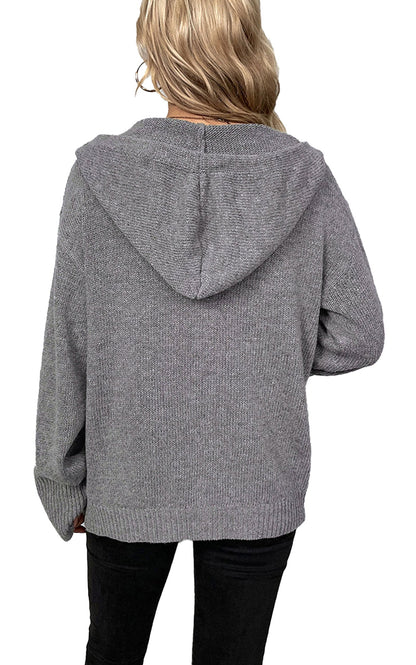 Medium Grey Hooded Sweater Cardigan