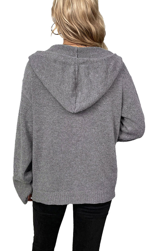 Medium Grey Hooded Sweater Cardigan
