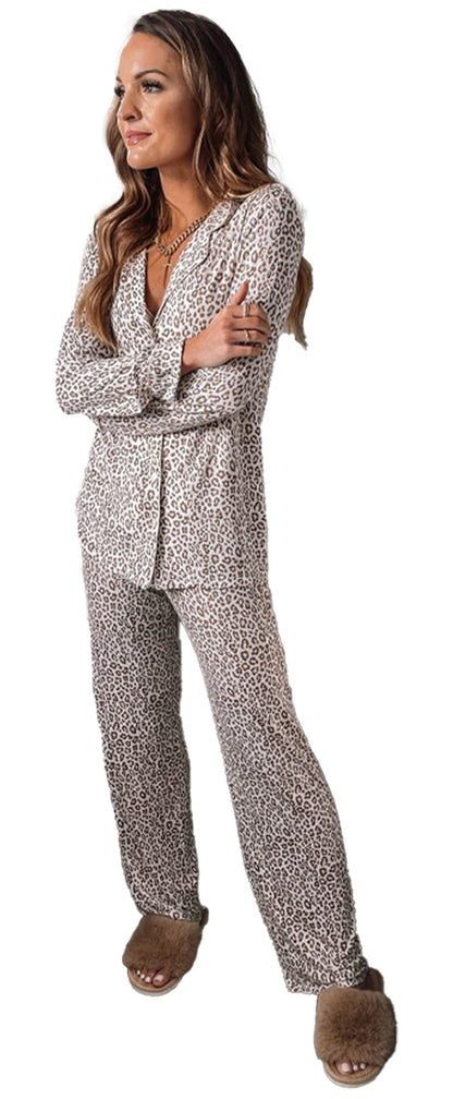 White Leopard Print Pajama Set For Comfort