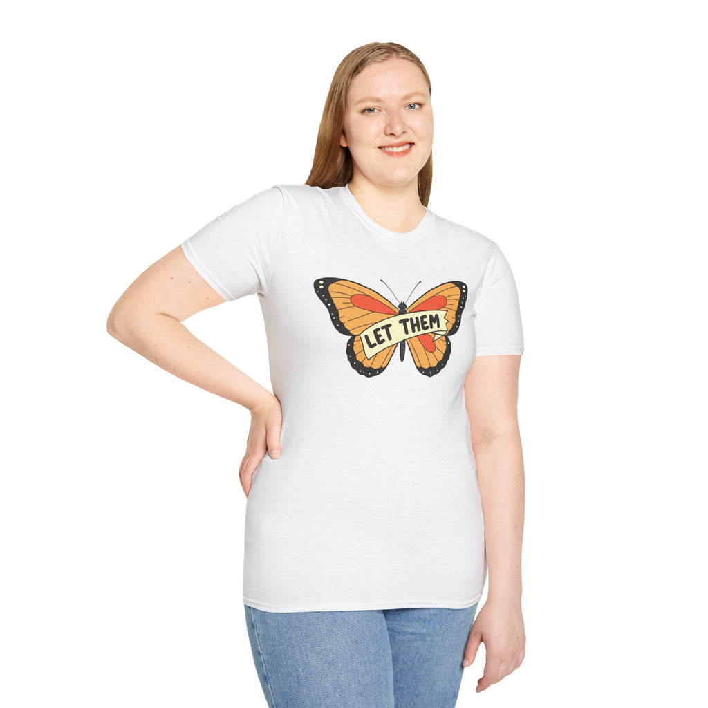 Softstyle T-Shirt Let Them Butterfly Word Design Womens
