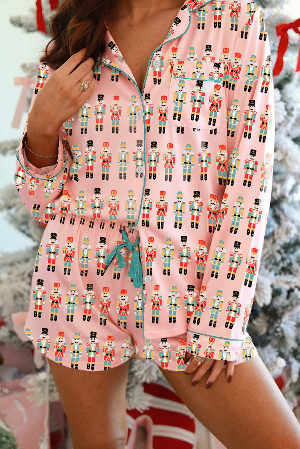 Pink Nutcracker Pajama Set For Women