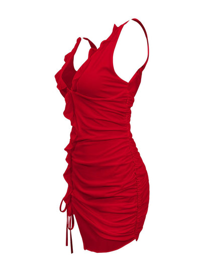 Sexy V-Neck Mini Dress With Ruffle Detail