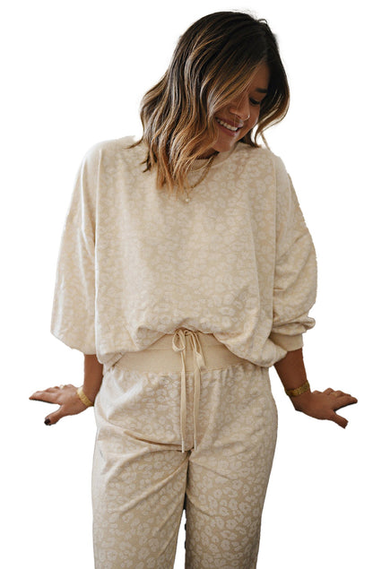 White Cheetah Print Loungewear Set