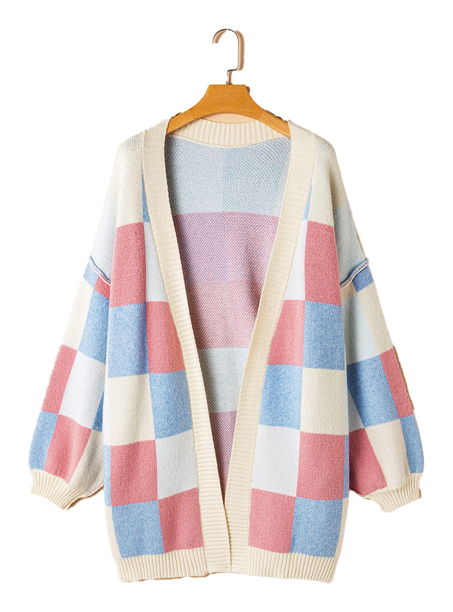 Light Blue Checkered Cardigan For Stylish Layers