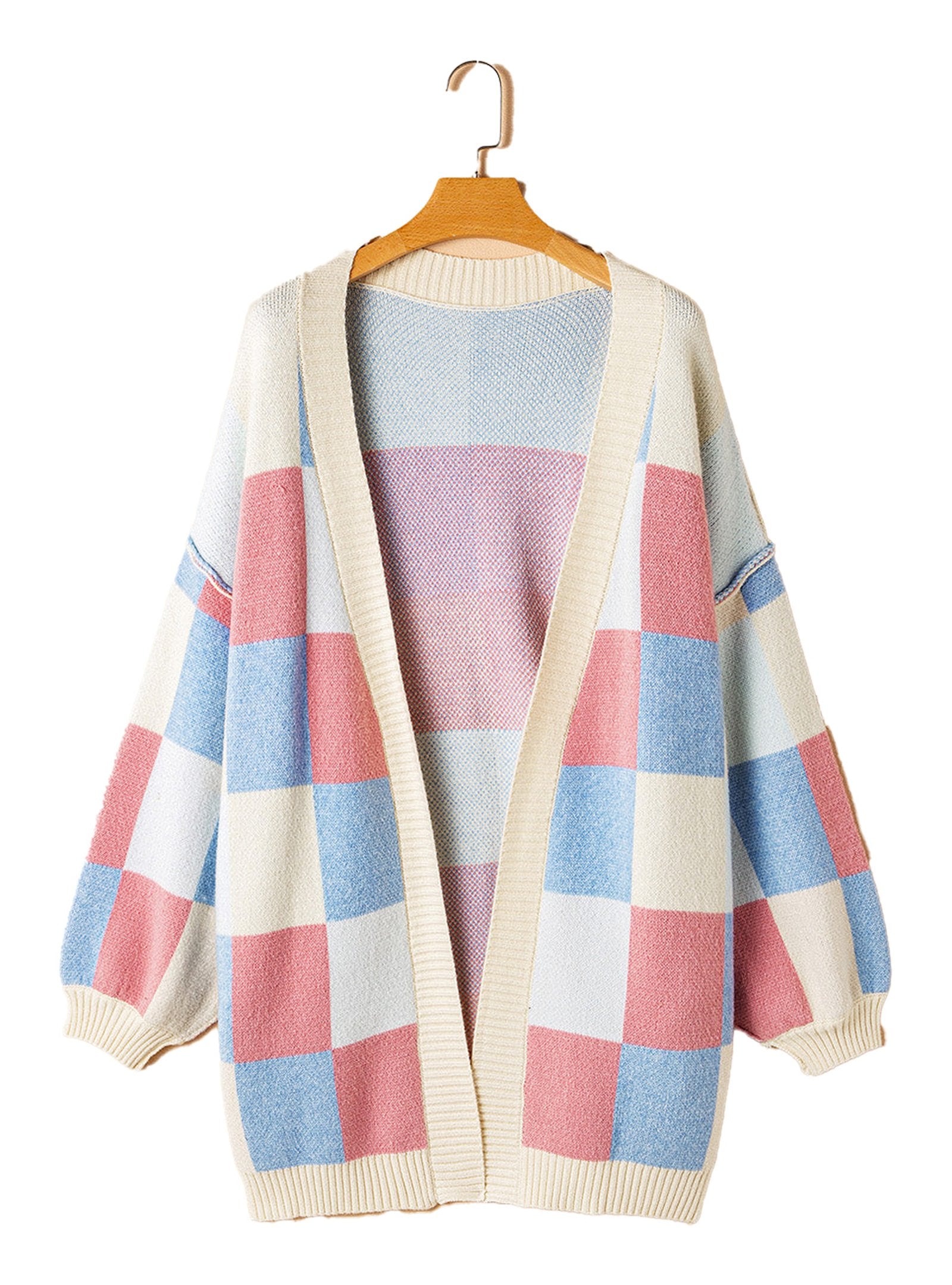 Light Blue Checkered Cardigan For Stylish Layers