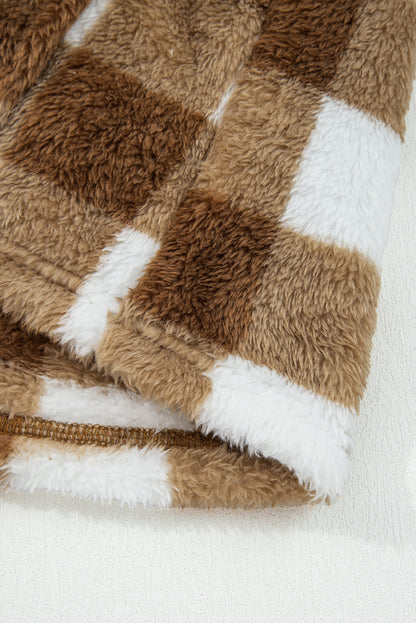Dear-Lover Brown Checkered Sherpa Cardigan For Cozy Chic