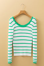 Black And White Striped Scalloped Sweater
