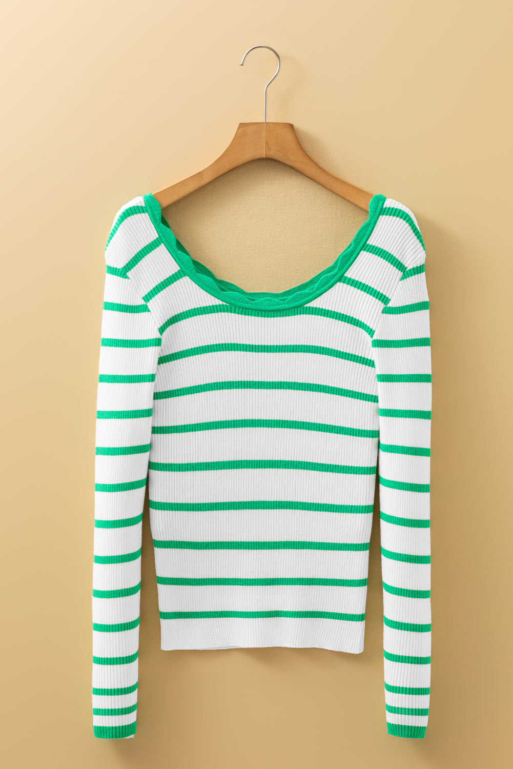 Black And White Striped Scalloped Sweater