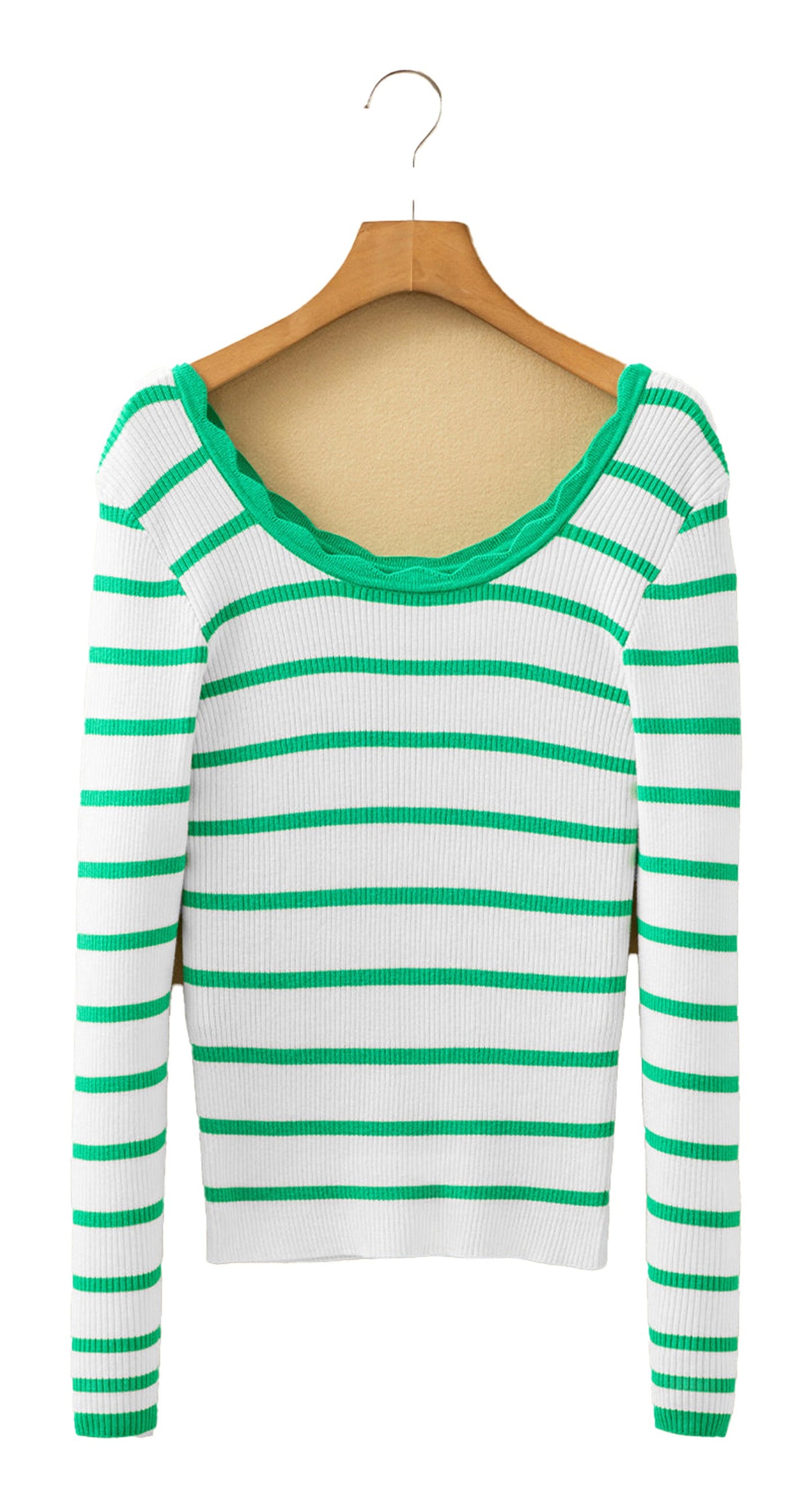 Black And White Striped Scalloped Sweater