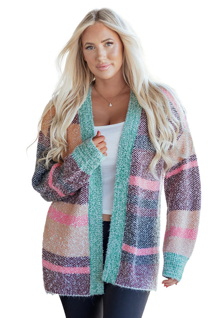 Multicolor Striped Open Front Cardigan