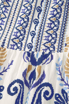 Blue Boho Floral Printed Split Neck Ruffled Sleeve Mini Dress
