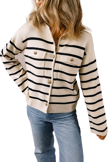 Black Stripe Buttoned Cardigan Sweater