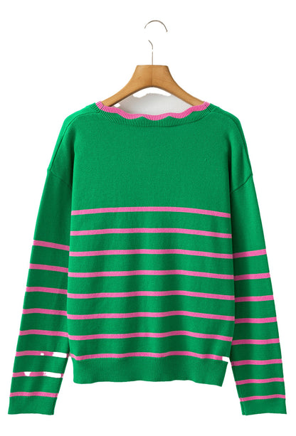 Green Stripe Bow Sweater Cardigan