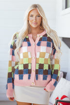Multicolor Checkered Cardigan Sweater