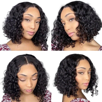 LuckeLadybug LLC 13x4 deep wave glueless wig with natural curls and a versatile bob style