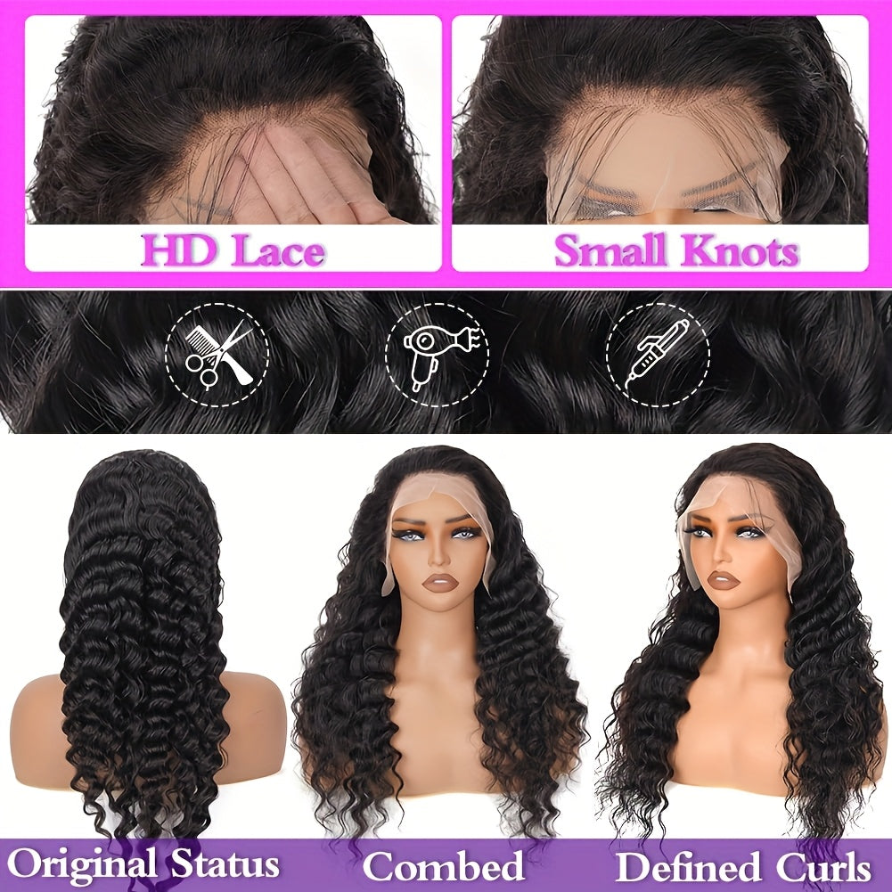 LuckeLadybug 13x4 deep wave glueless wig featuring HD lace and defined curls for a natural look