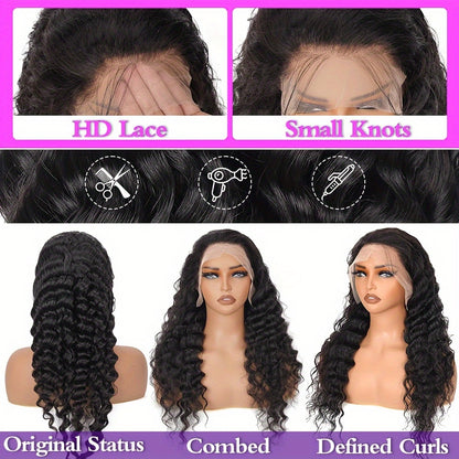 LuckeLadybug 13x4 deep wave glueless wig featuring HD lace and defined curls for a natural look