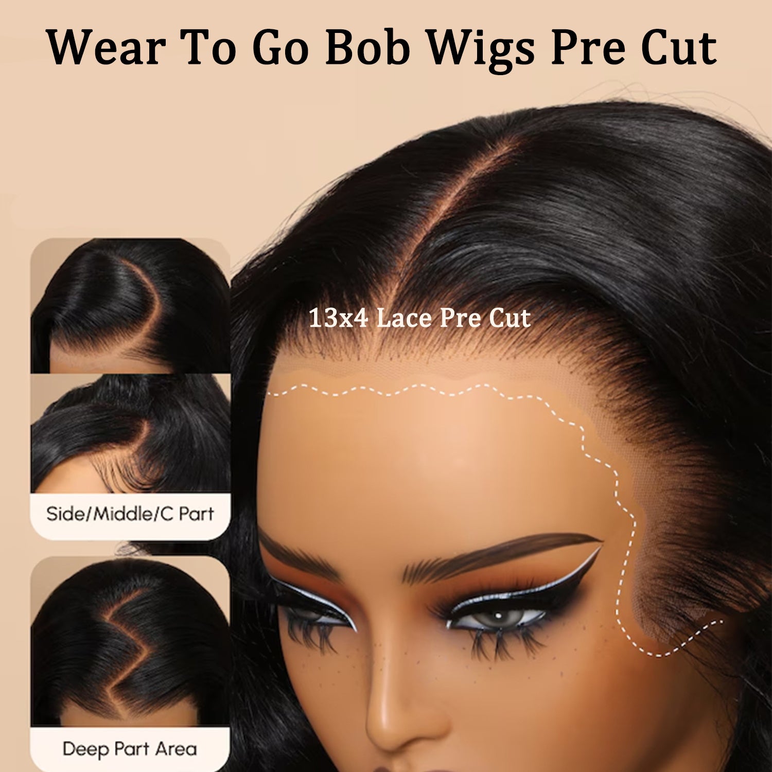 LuckeLadybug 13x4 deep wave glueless wig with pre-cut lace for easy styling and a natural look