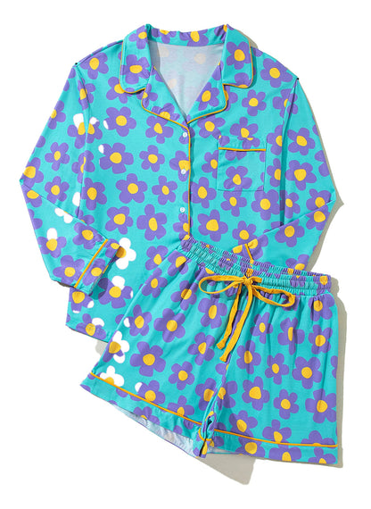 Green Flower Print Pajama Set For Cozy Nights