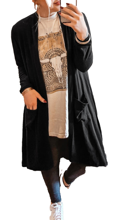 Black Open Front Cardigan Women