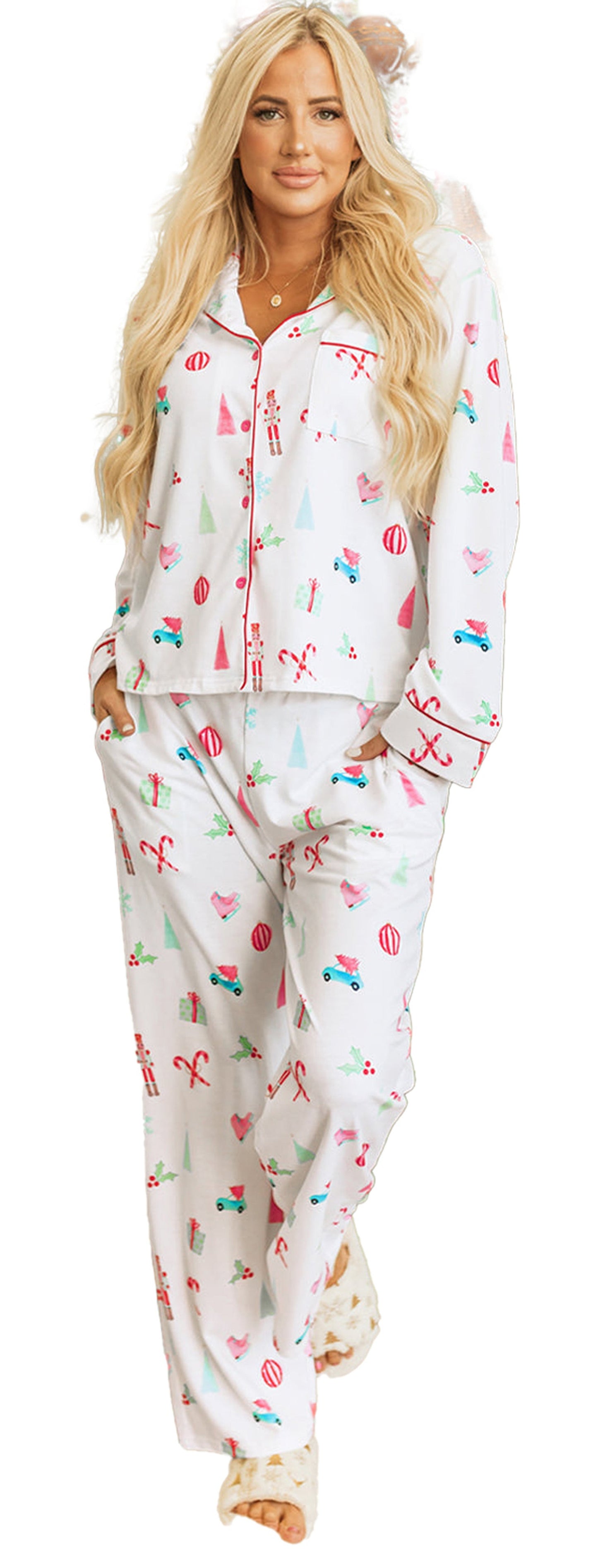 White Christmas Pajama Set For Cozy Nights
