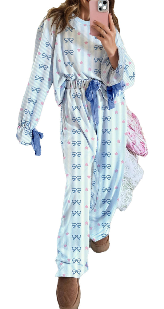 Sky Blue Stripe Lounge Set For Comfort