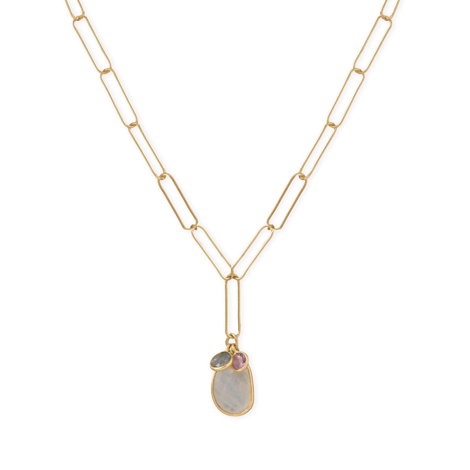 Elegant 14k gold plated charm necklace with a unique gemstone pendant and modern chain design