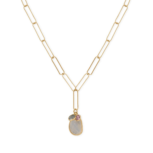Elegant 14k gold plated charm necklace with a unique gemstone pendant and modern chain design