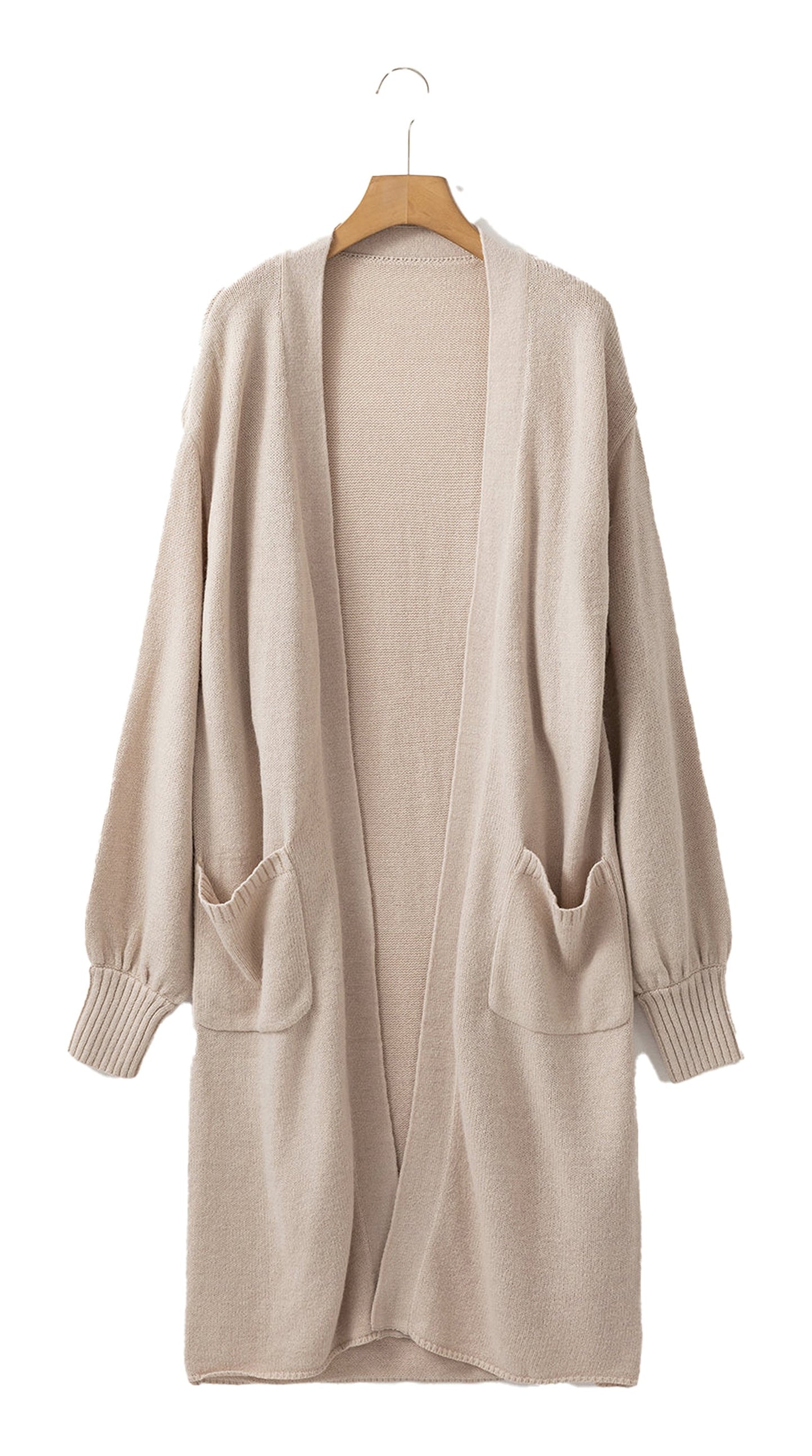 Beige Open Front Knitted Cardigan