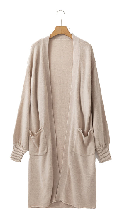Beige Open Front Knitted Cardigan