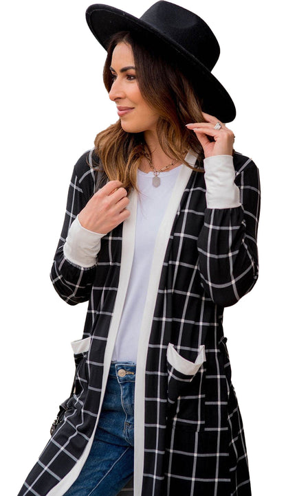 Black Plaid Open Cardigan For Chic Style