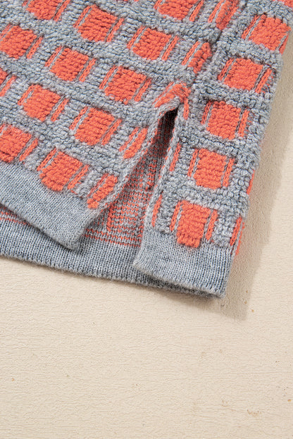 Pink Checkered Oversized Sweater