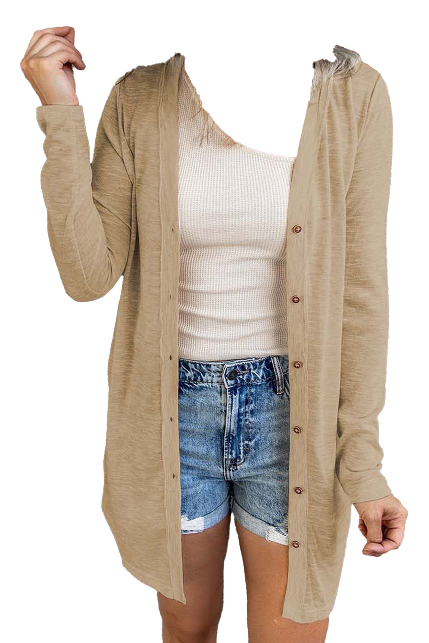 Beige Open-Front Cardigan For Trendy Looks