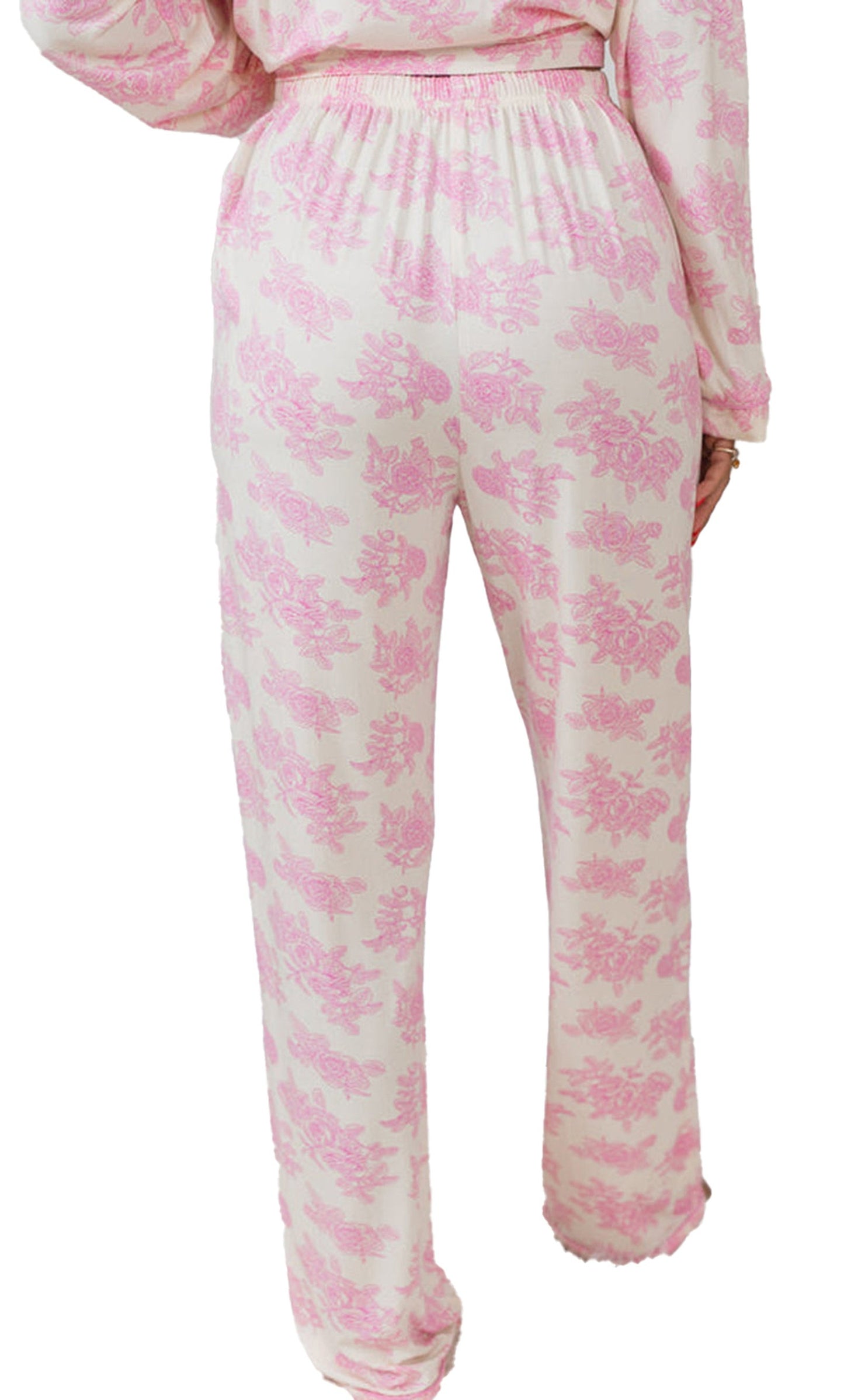 Pink Floral Pajamas Set For Women