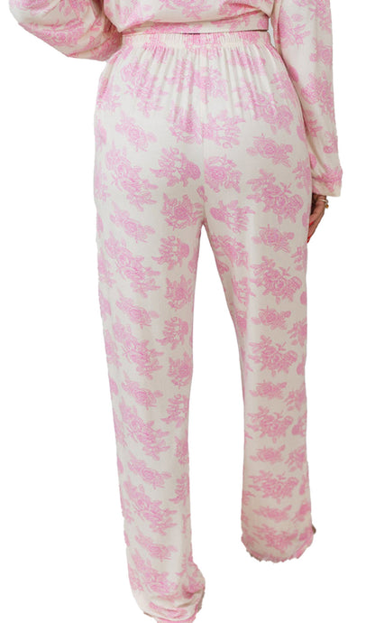 Pink Floral Pajamas Set For Women