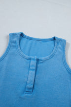Coffee Vintage Distressed Ribbed Mineral Wash Tank Top