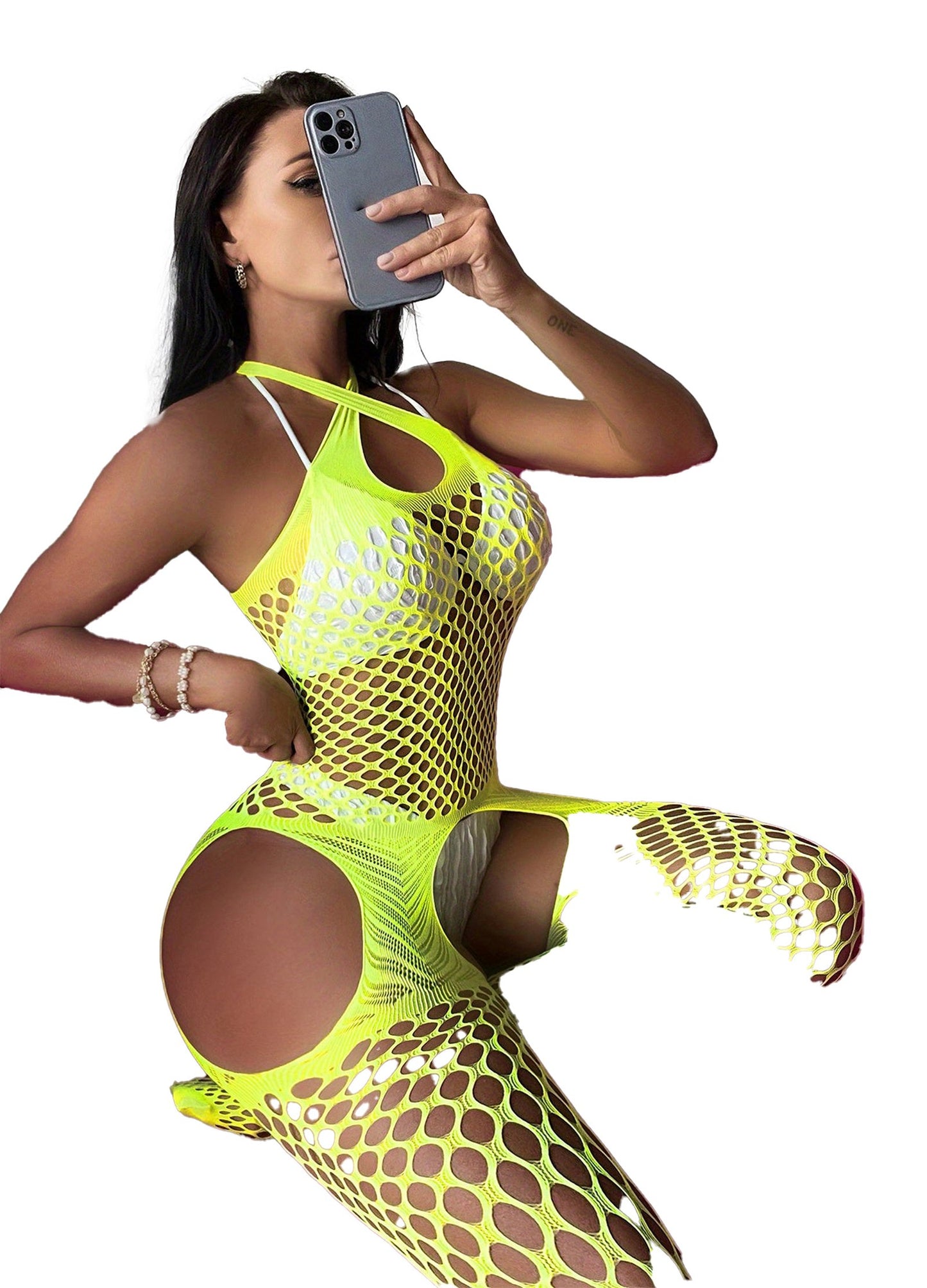 Halter Neck Fishnet Bodystocking with Open Crotch – Women's Sexy