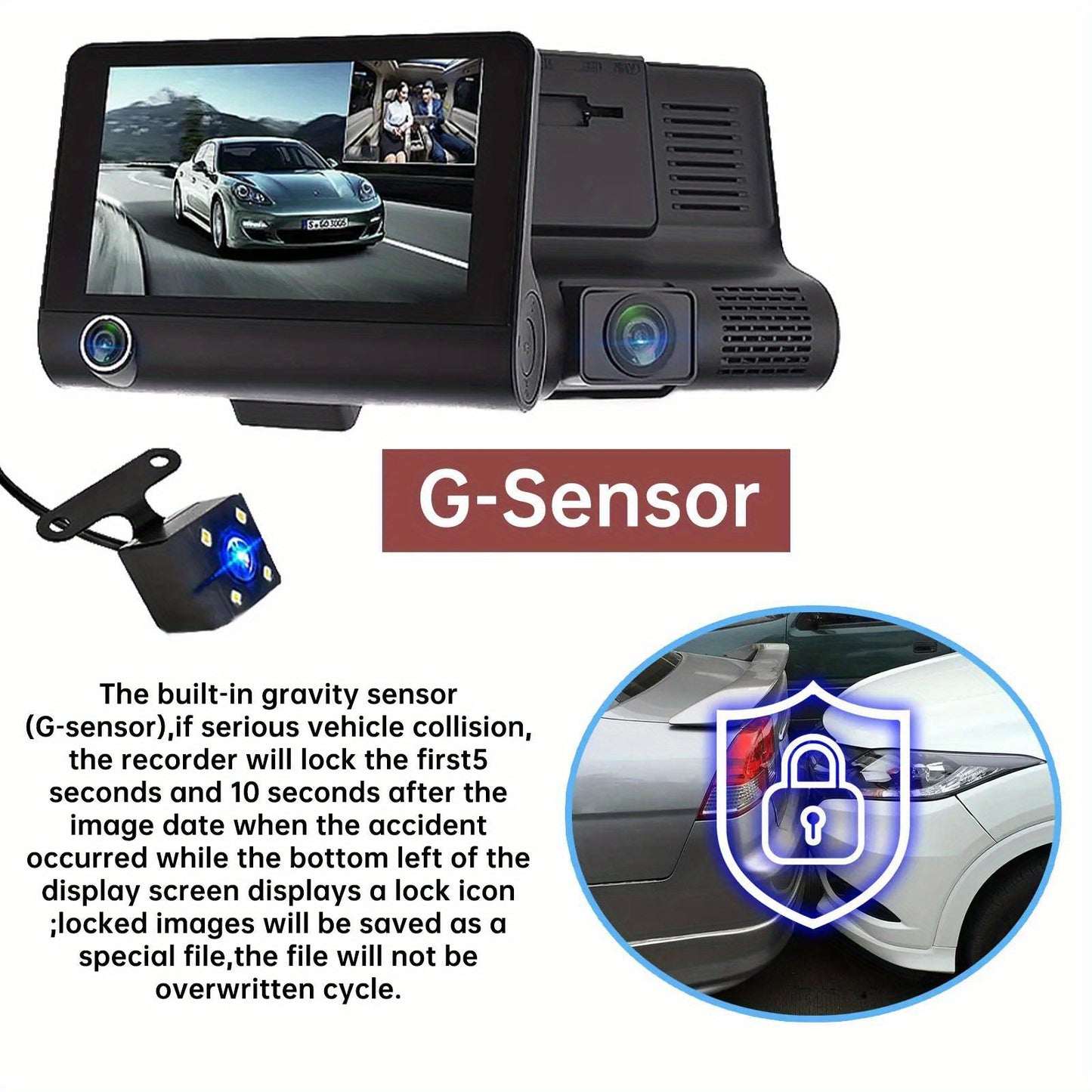 1080p Touch Screen Dash Cam With 3 Cameras