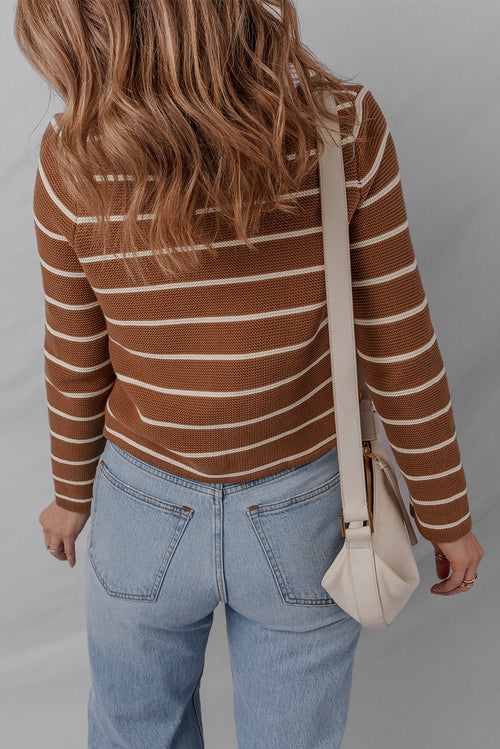 Chestnut Striped Tie Front Cardigan
